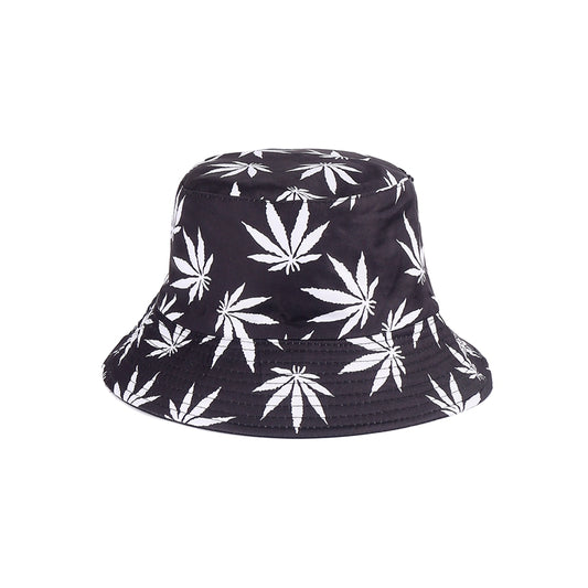 Unisex Adult Reversible Bucket Hat - Leaf Pattern Black