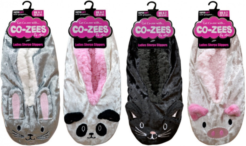 Women's Co-zees Animal Sherpa Lined Gripper Slipper Socks