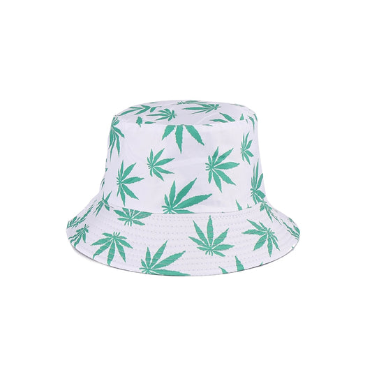 Unisex Adult Reversible Bucket Hat - Leaf Pattern White