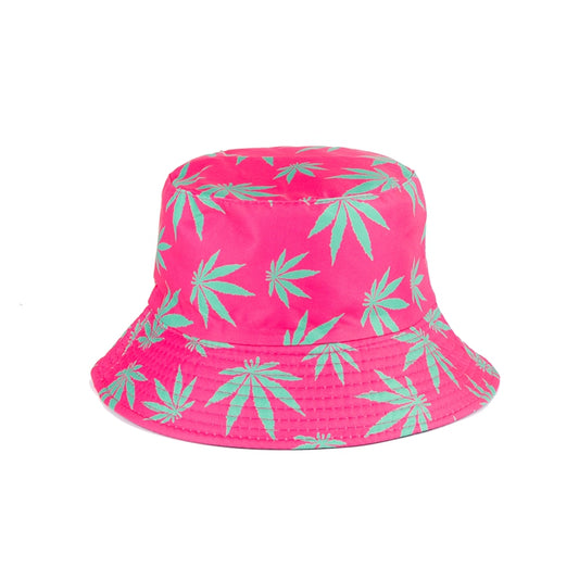 Unisex Adult Reversible Bucket Hat - Leaf Pattern Pink