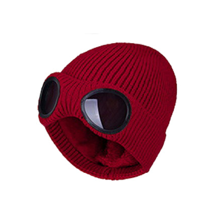 Thermal Goggle Ribbed Beanie Hat - Red