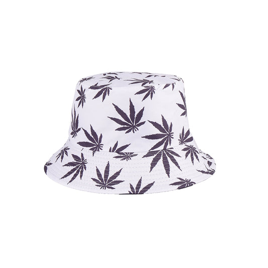 Unisex Adult Reversible Bucket Hat - Leaf Pattern White & Black